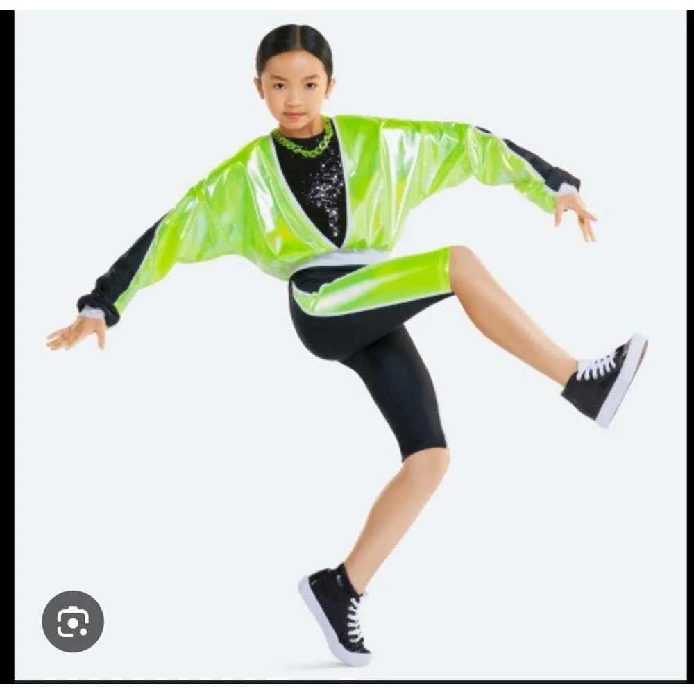 Revolution Girls Neon Green/Black Sequin Jacket Unitard Set Polyester LC RC25789